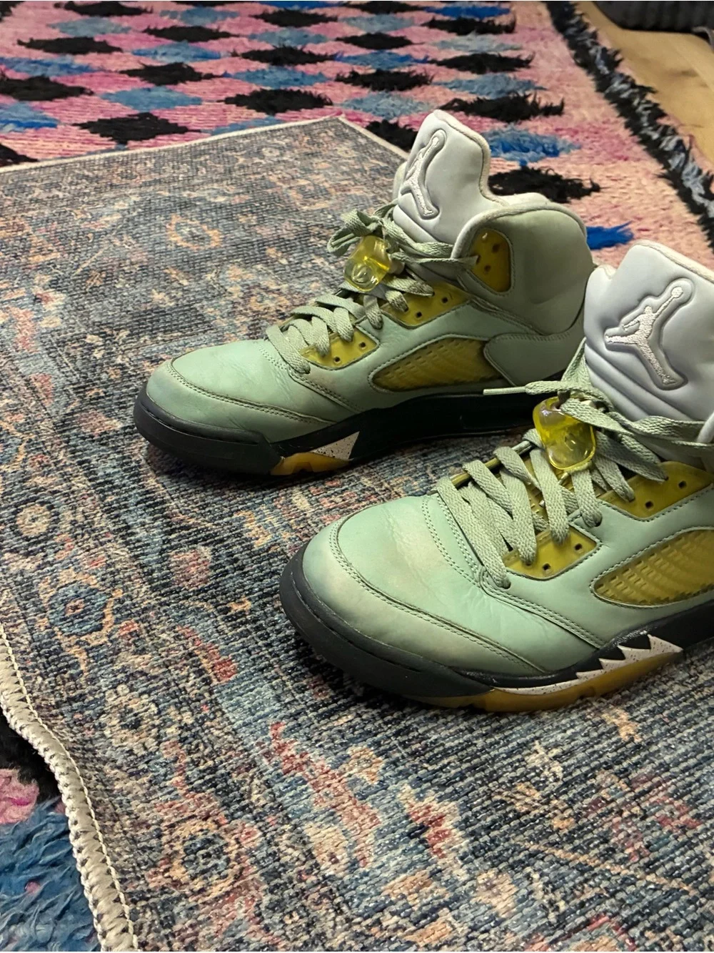 Jordan High-Top Sneakers in Mint Green and Yellow Accents